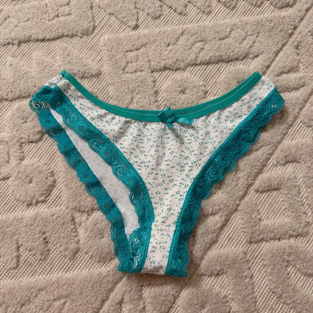 Teal and White Lace Trim panties
